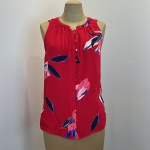 A New Day Women's Sleeveless Shirt Size Medium Top Floral Casual Red Blue Pink